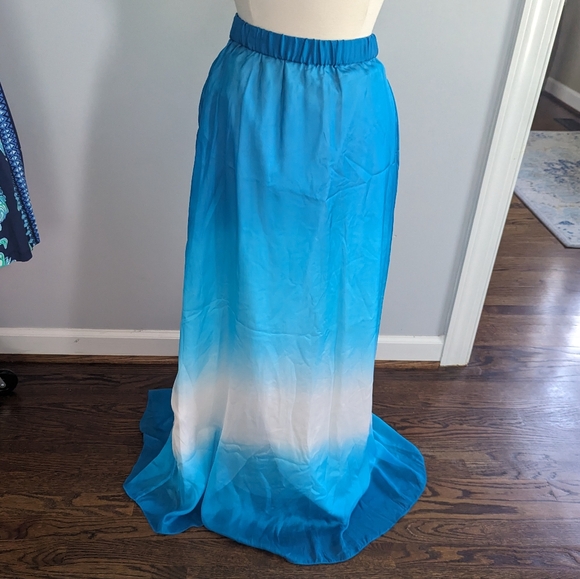 White House Black Market Dresses & Skirts - WHBM White House Black Market Silk Dip Dye Ombre Maxi Skirt Chiffon Cerulan